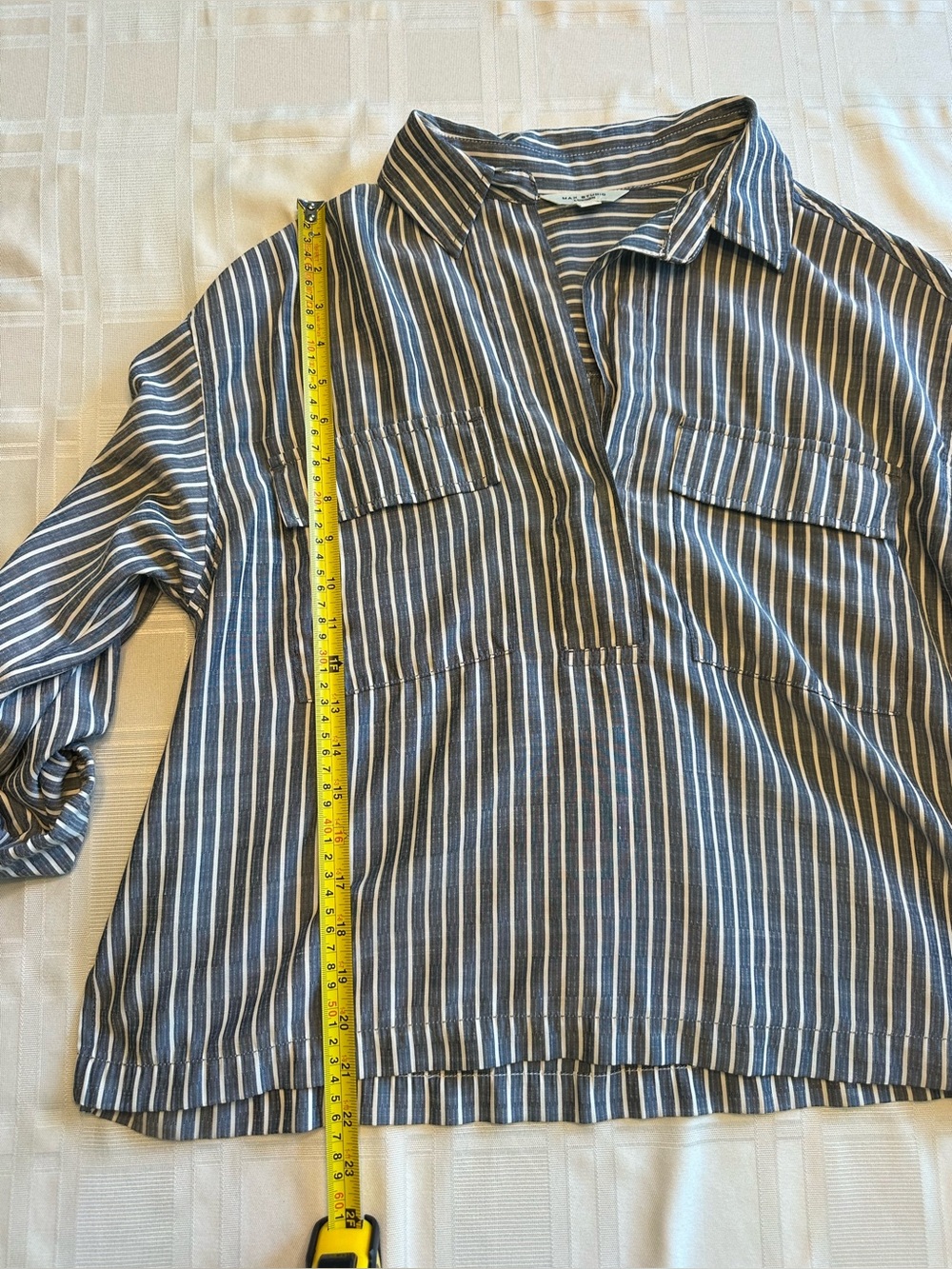 Max Studio London Blue White Striped Button-Up Long Sleeve Blouse Shirt L Large - Picture 7 of 9